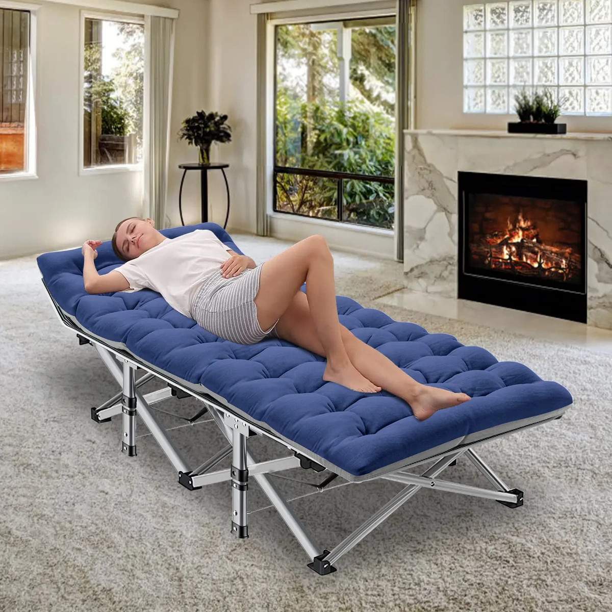Heavy-Duty Folding Camping Cot with Mattress