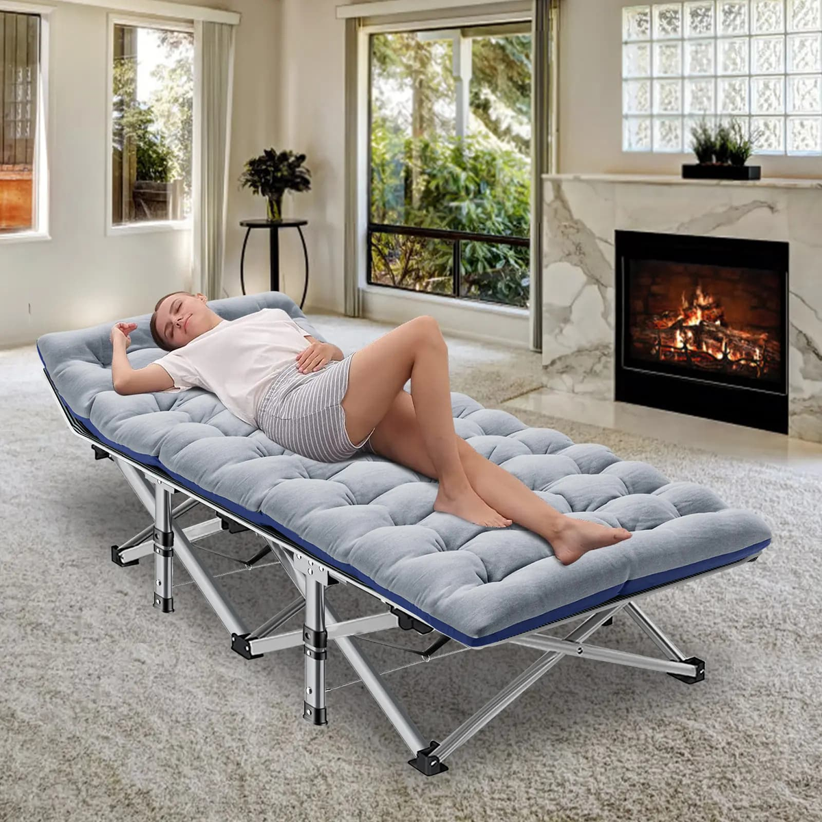 Heavy-Duty Folding Camping Cot with Mattress