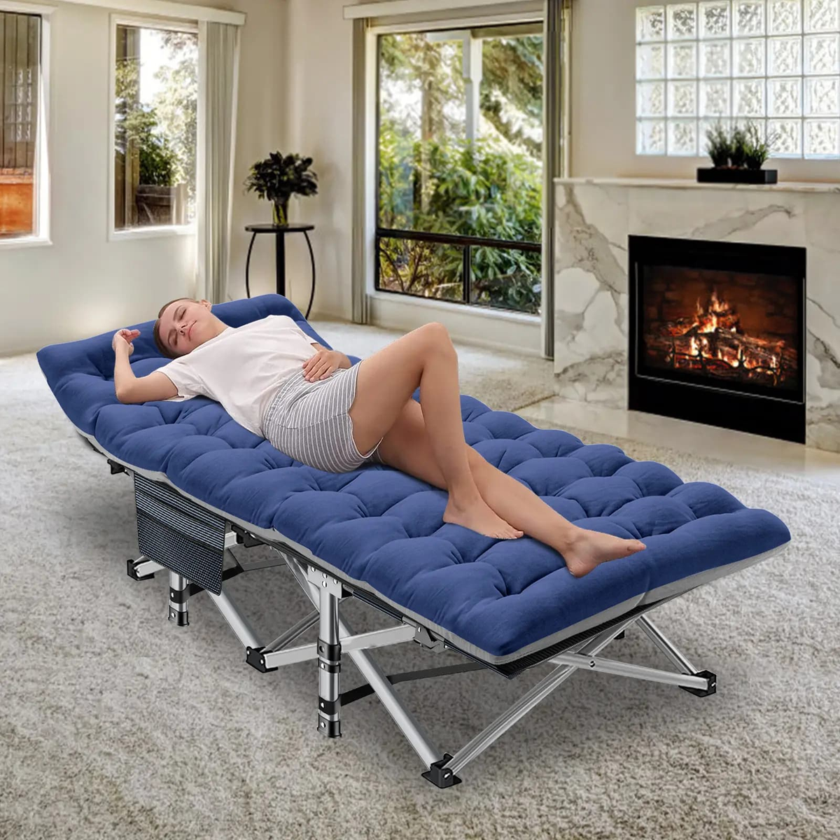 Heavy-Duty Folding Camping Cot with Mattress