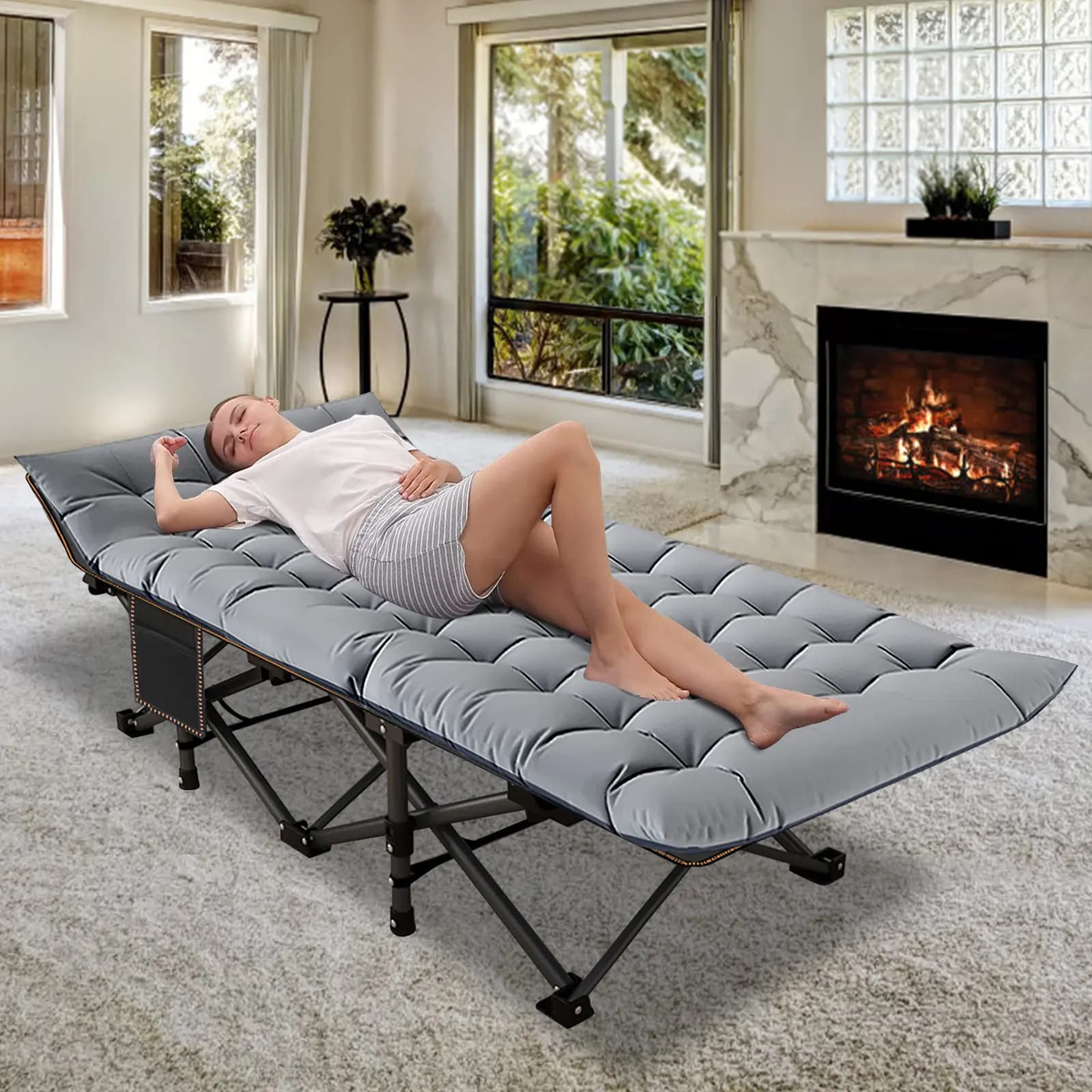 Heavy-Duty Folding Camping Cot with Mattress