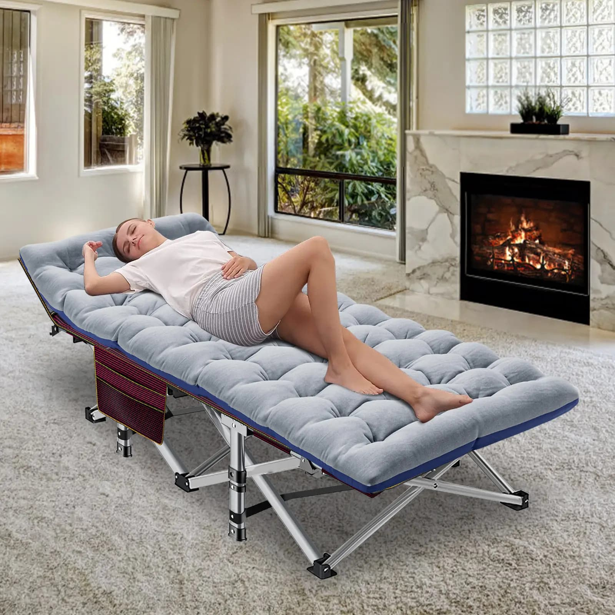 Heavy-Duty Folding Camping Cot with Mattress